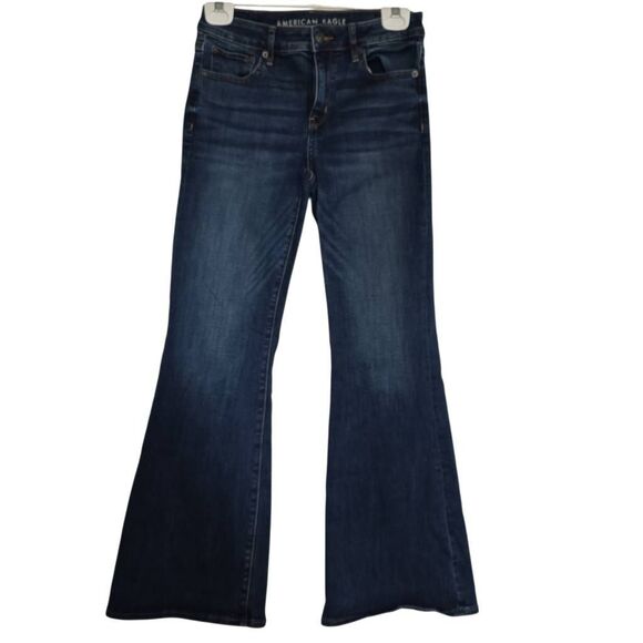 American Eagle Women's Size 2 Short Blue Low Rise Flare Jeans - Picture 1 of 7